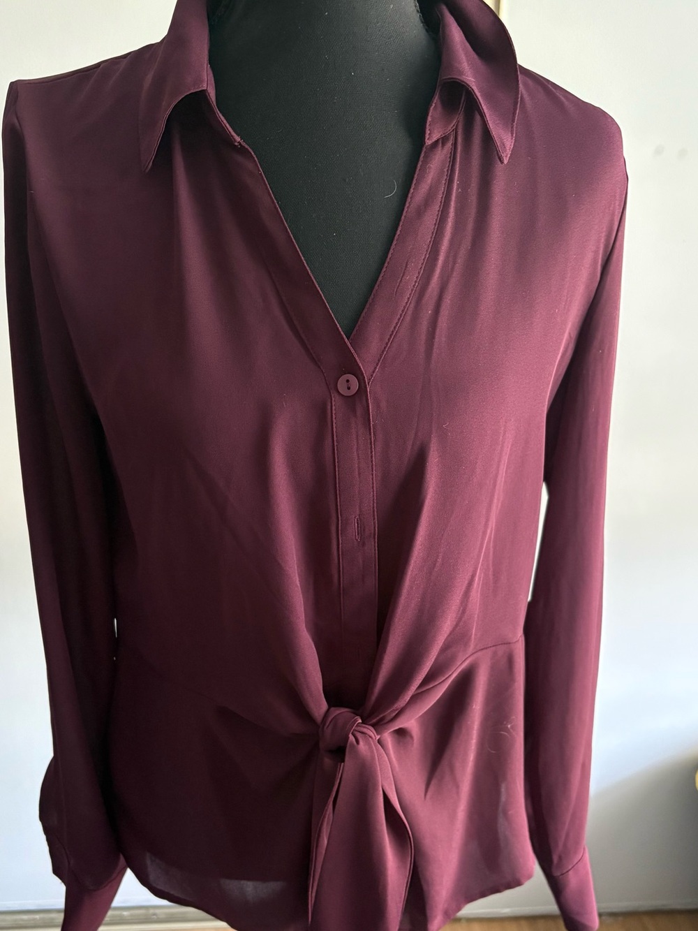 Women's Tie-Front Blouse in Burgundy